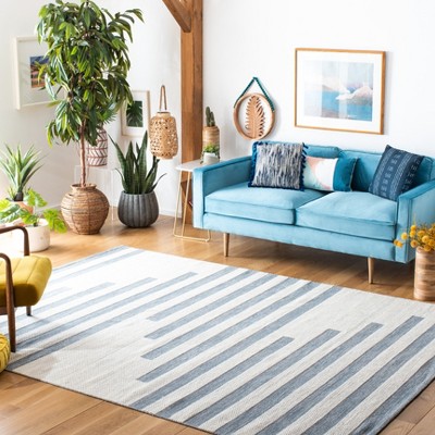 Ivory Stripe Kilim 8' x 10' Handwoven Wool-Cotton Blend Area Rug