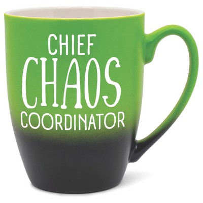 Elanze Designs Chief Chaos Coordinator Two Toned Ombre Matte Green and Black 12 ounce Ceramic Stoneware Coffee Cup Mug