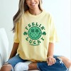 S.W.Smiley Feelin Lucky Checkered Smiley Face  - Women's Garment Dyed Graphic T-Shirt - 2 of 4
