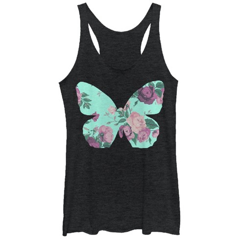 Women's Lost Gods Floral Butterfly Racerback Tank Top : Target