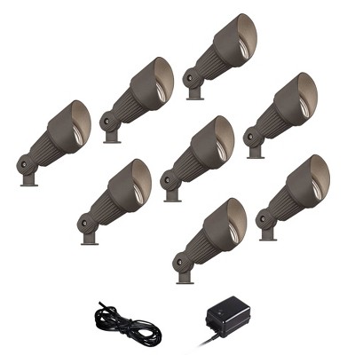 John Timberland Hooded Bronze 8-Piece LED Landscape Spot Light Set