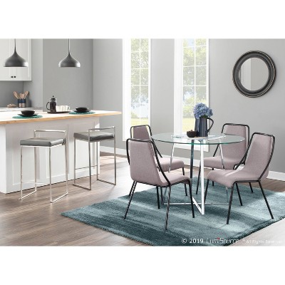 Modern Stainless Steel Counter Stools with Grey Faux Leather Cushion - Set of 2