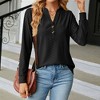 Womens Long Sleeve Button V Neck T-shirt Fall Causal Loose Solid Color Shirt Fashion Top Blouse Black XL - 2 of 4