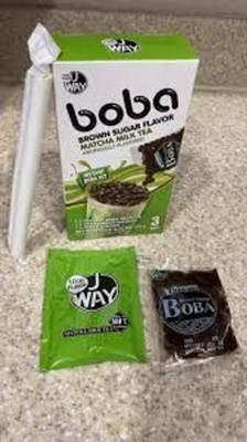 J Way Instant Boba Matcha Milk Tea Set, Matcha Bubble Tea Kit, 3 Drinks 