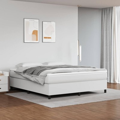 vidaXL Faux Leather King Size Box Spring Bed Frame, Elegant White 76"x79.9", Engineered Wood