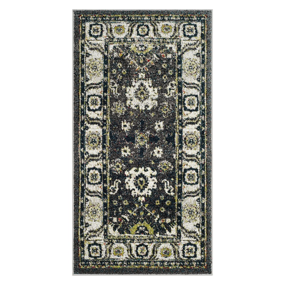 2'7inx5' Floral Loomed Accent Rug Dark Gray/Ivory - Safavieh