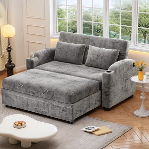 Runesay Modern Chenille Convertible Loveseat Sofa with Adjsutable Backrest, 2 Pillows, Cup Holders, USB Ports - 1 of 4