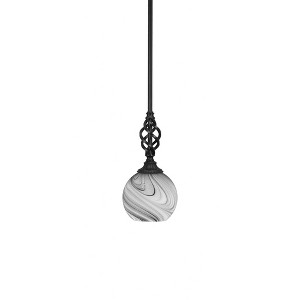 Toltec Lighting Elegante 1 - Light Pendant in  Matte Black with 5.75" Onyx Swirl Shade - 1 of 2