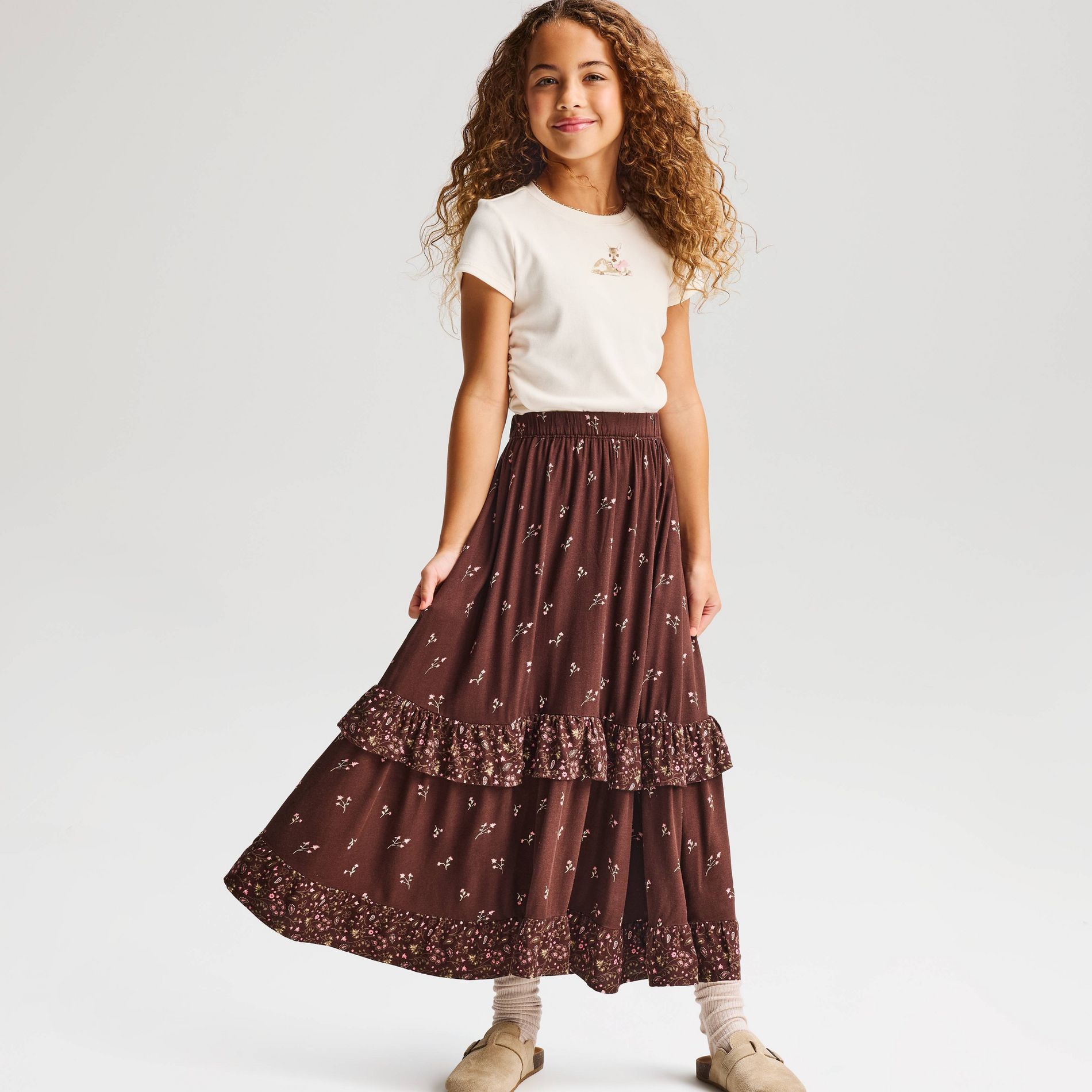Girls' Tiered Floral Maxi Skirt - Cat & Jack™ Brown M