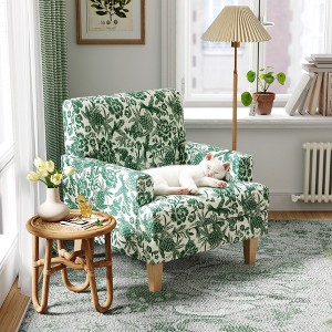 Floral Accent Armchair, Upholstered Lounge Chair with Wooden Legs for Living Room, Bedroom, or Reading Nook - 1 of 4