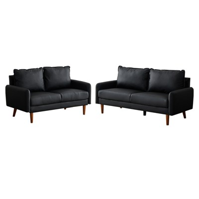 Leather Sofa Set Modern Sofa & Loveseat Set 2 Piece Couch Set with Wooden Legs for Living Room, Office