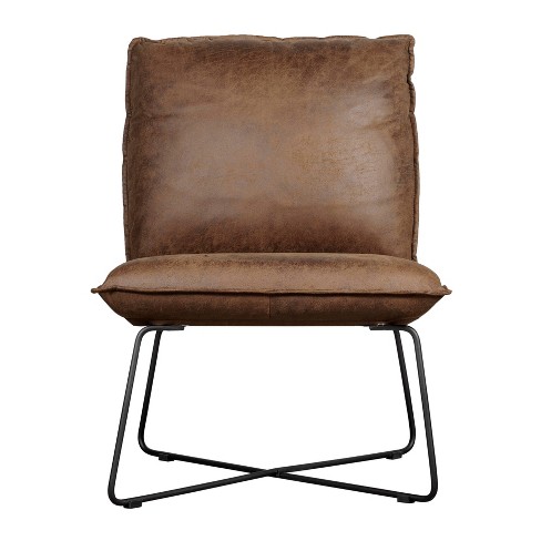 Ellington Armless Lounge Chair Saddle, Faux Leather Chair