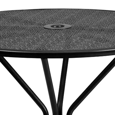 Black Round Steel Patio Table with Umbrella Holder