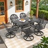 7-Piece Rectangle Cast Aluminum Outdoor Patio Dining Set with Swivel Chairs & Brown Cushions & Umbrella Hole - 2 of 4