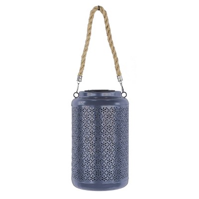 Alpine Corporation 10" Solar Hanging Dark Blue LED Indoor Outdoor Decorative Lantern Off-White: Iron Crafted, AA Battery Powered, 1-Year Warranty