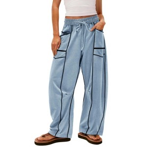 Womens Baggy Wide Leg Pants Casual Fall Trousers Palazzo Pants Drawstring Waist Barrel Sweatpants with Pockets - 1 of 3