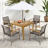 Tangkula 5 PCS Patio Dining Set Acacia Wood Table w/ 1.9" Umbrella Hole Wicker Armchairs - 2 of 4