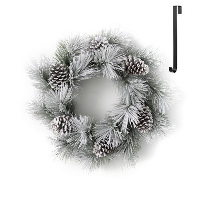 Sullivans Artificial Flocked Pine 26"H Wreath and 14"H Hanger Set, White and Black