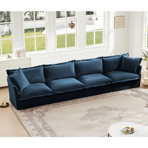 Oversized 156.6" Chenille Slipcovered 4 Seater Modular Sectional Sofa with French Edges and Removable Covers, 4-Piece Free combination - 1 of 4
