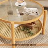 Mlmh & Kngwa 26.8"W 2-Tier Round Rattan Coffee Table with Glass Top - 3 of 4