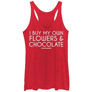 Women's Lost Gods I Buy My Own Flowers and Chocolate Racerback Tank Top - 1 of 3