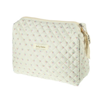 Unique Bargains Cotton Large Aesthetic Cute Floral Pattern Makeup Bag Beige 1 Pc