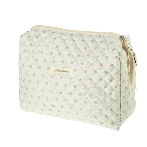 Unique Bargains Cotton Large Aesthetic Cute Floral Pattern Makeup Bag Beige  1 Pc