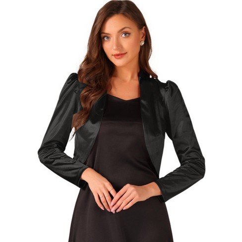 Allegra K Women's Satin Open Front Ruched Long Sleeves Cropped Bolero Shrug - image 1 of 4