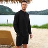 Men's 2 Pieces Cotton Linen Set Casual Long Sleeve Henley Shirts and Shorts Summer Matching Outfits - 3 of 4
