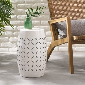 Okak 12IN Outdoor Side Table with All-Weather Design, Patio End Table with Hollow Design, Outdoor Coffee Table for Backyard, Garden - 1 of 4