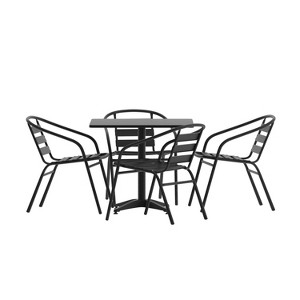 Flash Furniture Lila 31.5'' Square Aluminum Indoor-Outdoor Table Set with 4 Slat Back Chairs - 1 of 4