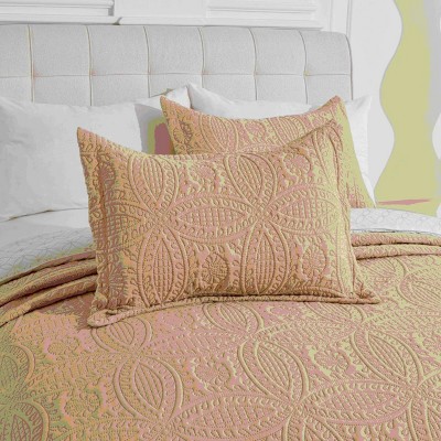 Beige Reversible Microfiber Queen Bedspread Set