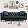 78" Leather Couch, Handmade Button Tufted 3 Seater Sofa, Charcoal Black - 3 of 4