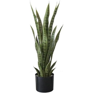 Artificial Snake Plant Potted Faux Sansevieria Trifasciata Plants, Tropical Fake Snake Plants in White Pots for Home Office Indoor Decor - 1 of 4