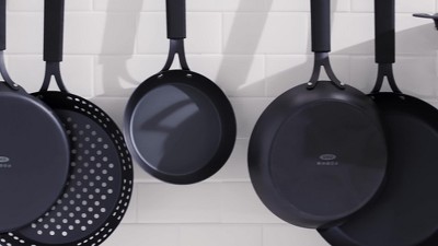 OXO Obsidian Black Carbon Steel 10" Crepe Pan with Silicone Sleeve