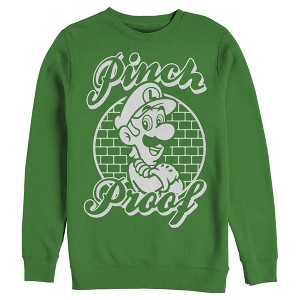Men's Nintendo Super Mario St. Patrick's Day Pinch Proof Luigi Retro Sweatshirt - 1 of 4