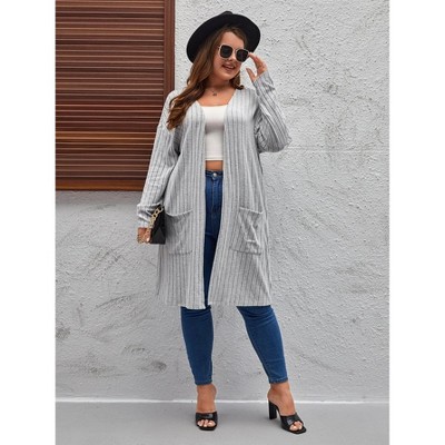 WhizMax Long Cardigans for Women Plus Size Tops Open Front Sweaters with Pockets Ribbed Sleeve Loose Fall Outwear