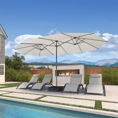 PURPLE LEAF Patio Market Umbrella with Base Double-Sided Rectangle Outdoor Table Sun Umbrellas with Crank 12 Heavy Duty Sturdy Ribs