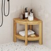 Tangkula Corner Shower Stool Teak Wood Shower Bench w/ Storage Shelf Bathroom Foot Stool - 2 of 4