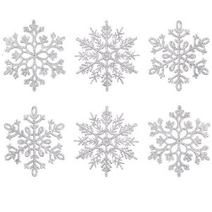 Aoibox 30pcs 80mm Glitter Snowflake Ornaments Plastic Christmas Tree Hanging Decoration Silver for Holiday Party Wedding Anniversary - 1 of 4