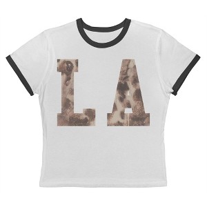 Rerun Island Women's La Letters Texture Short Sleeve Graphic Cotton Retro Vintage Ranger Baby Tee - White Caviar 3X - 1 of 4