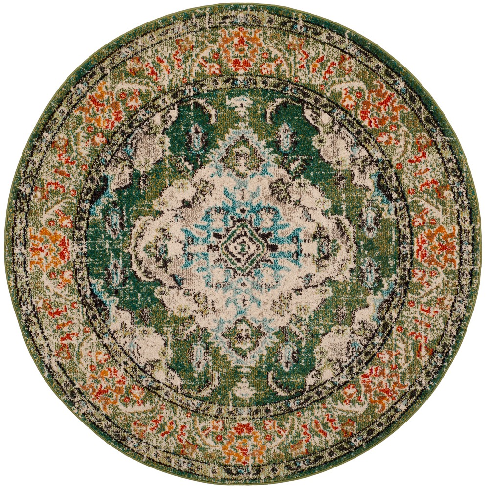 5' Round Medallion Area Rug Green/Light Blue - Safavieh