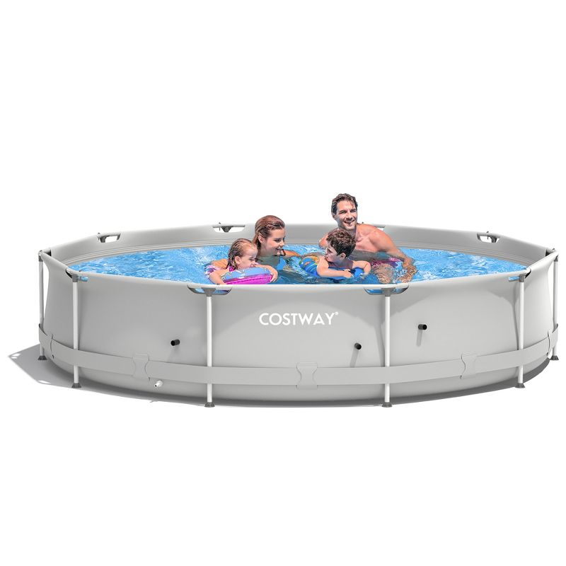 Costway Round Above Ground Swimming Pool Patio Frame Pool W/ Pool Cover Iron Frame, 1 of 8
