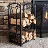 Sunnydaze 5pc Indoor/Outdoor Steel Log Holder with Fireplace Tool Set, Tongs, Poker, Shovel and Brush - Black - 3 of 4