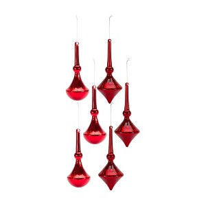 Modern Red Glass Finial & Drop Christmas Ornaments, Set of 6 – 10.5"H Tall Holiday Tree Decor by Melrose - 1 of 4