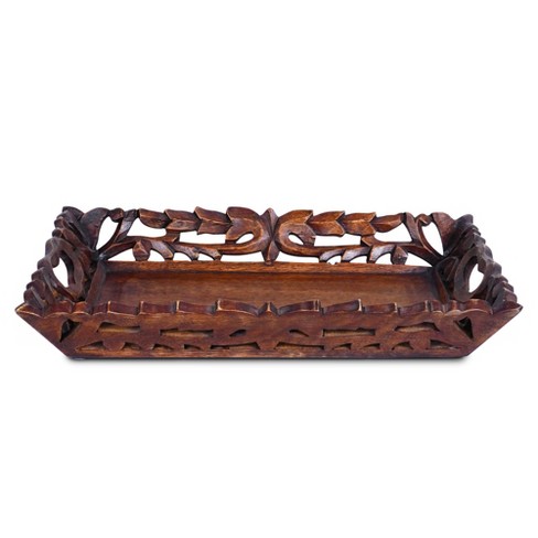 Mela Artisans Decorative Wood Serving Tray W/ Handles (darkwash