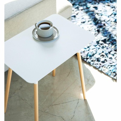 White Rectangular Steel and Wood Minimalist Side Table