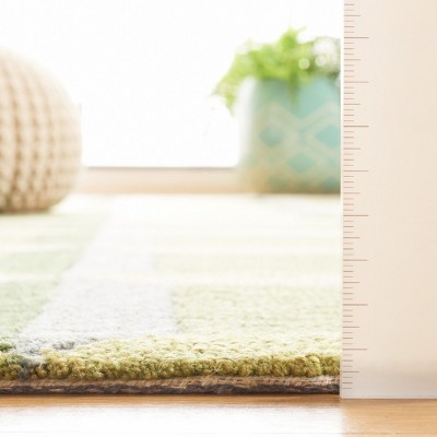 Handmade Geometric Green and Beige Wool Rectangular Rug, 3' x 5'