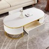 47.2" Modern Oval Coffee Table with 2 Drawers, White MDF Top & Gold Metal Base, Curved Profile Center Table - 4 of 4