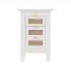 HDZNVF Wooden Nightstands Set of 2 with Rattan Woven Surfaces and Three Drawers, White - 4 of 4
